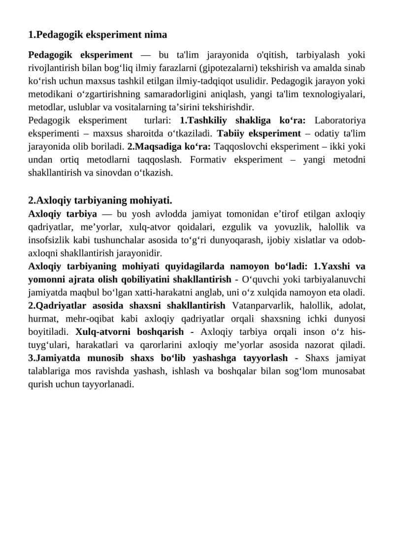 Pedagogik eksperiment nima 1