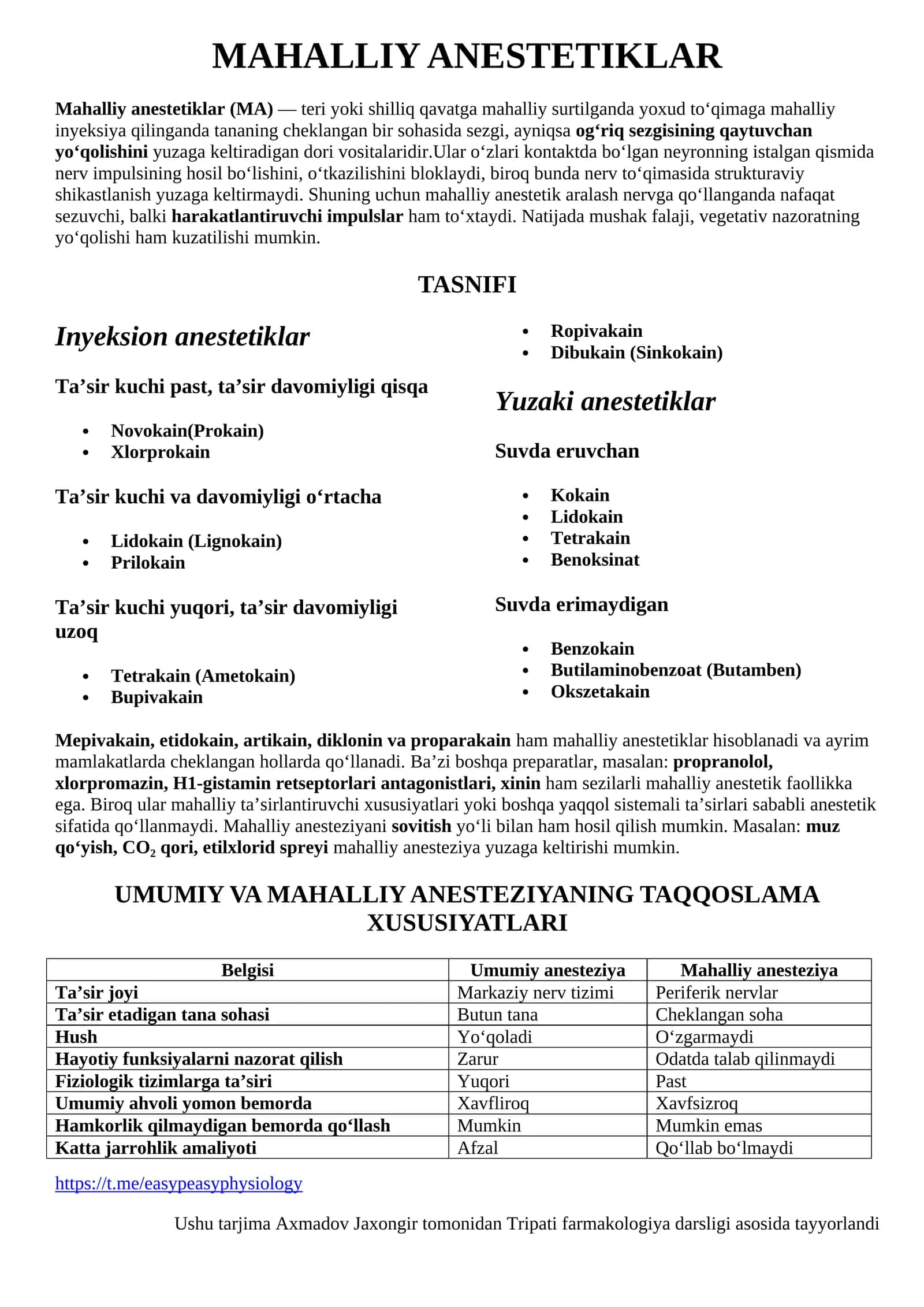 MAHALLIY ANESTETIKLAR 1