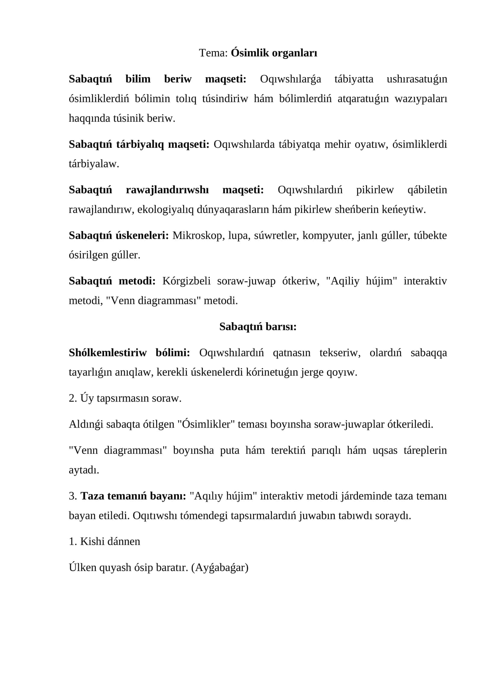 Ósimlik organları(sabaq islenbe) 1
