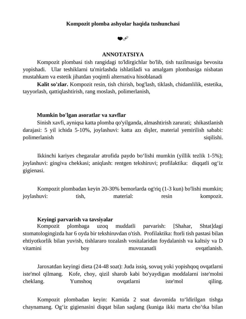 Kompozit plomba ashyolar haqida tushunchasi 1