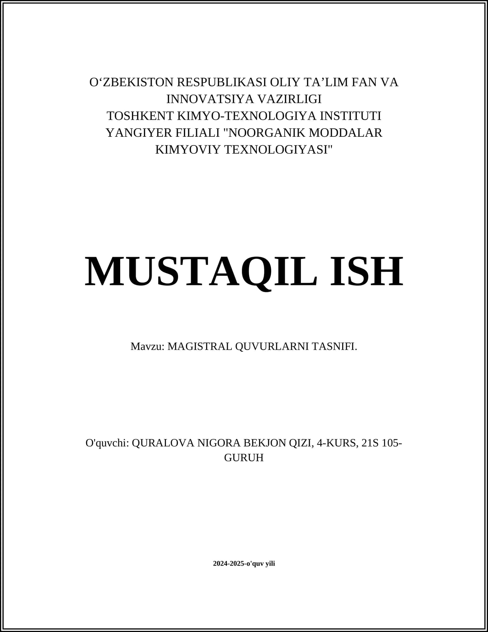 MAGISTRAL QUVURLARNI TASNIFI 1