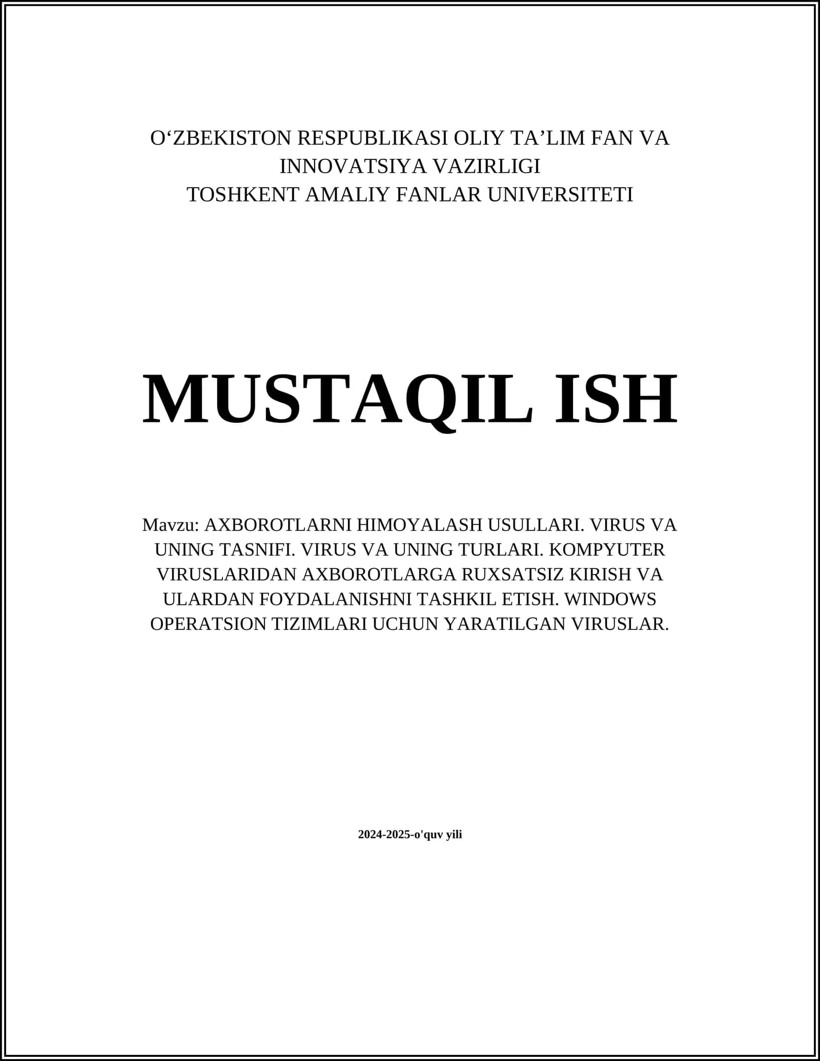 AXBOROTLARNI HIMOYALASH USULLARI 1