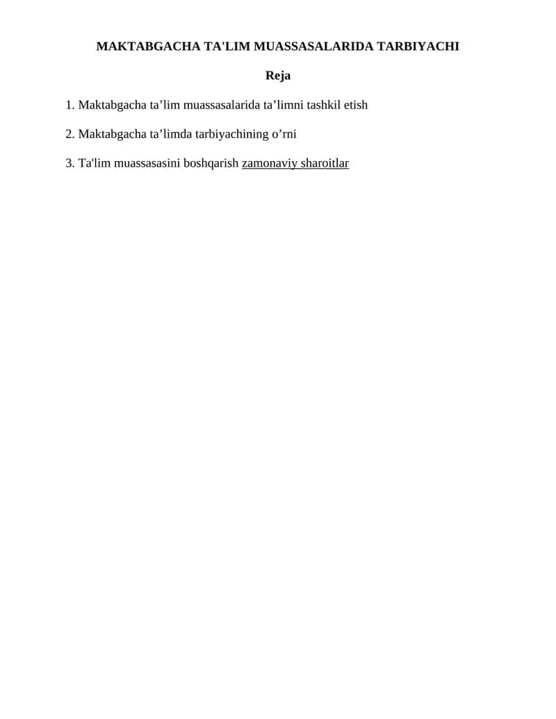 MAKTABGACHA TA'LIM MUASSASALARIDA TARBIYACHI 1