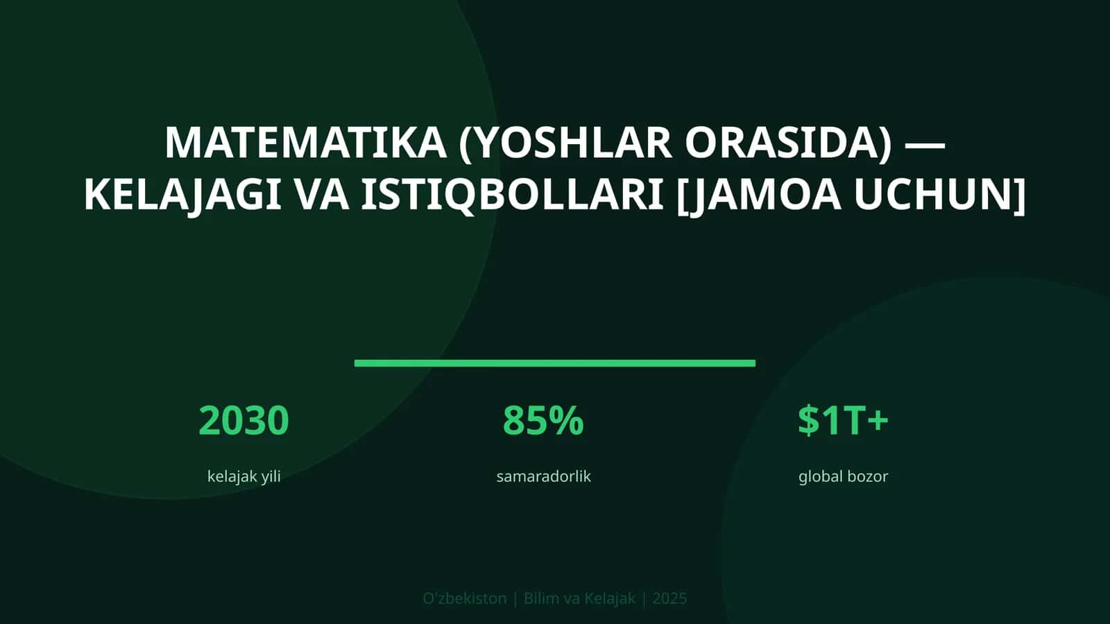 Matematika (Yoshlar Orasida) - Kelajagi va Istiqbollari [JAMOA UCHUN] 1