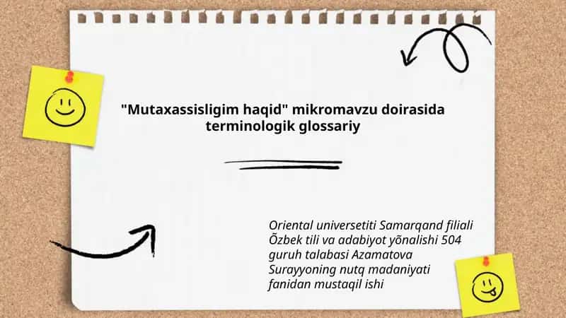 "Mutaxassisligim haqid" mikromavzu doirasida terminologik glossariy 1