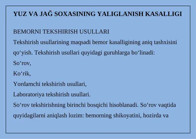 YUZ VA JAĞ SOXASINING YALIGLANISH KASALLIGI 1