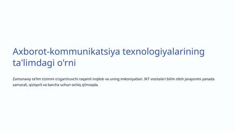 Axborot-kommunikatsiya texnologiyalarining ta'limdagi o'rni 1