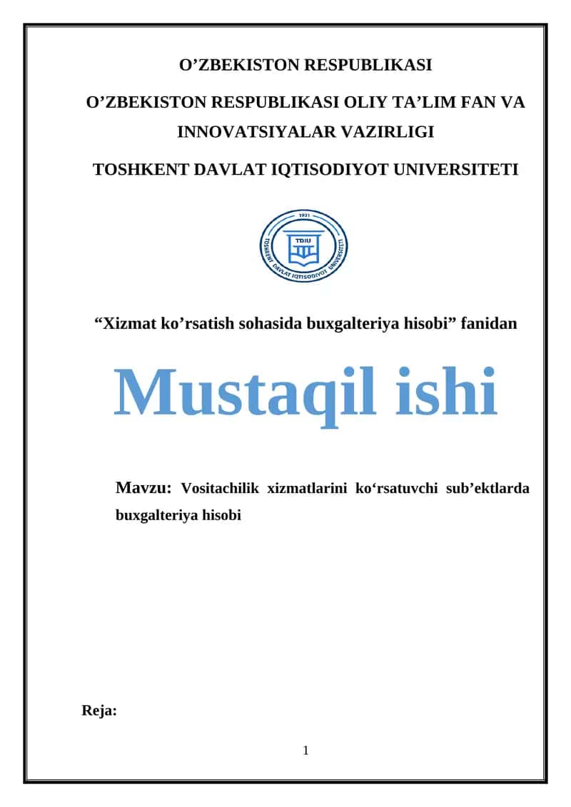 Vositachilik xizmatlarini ko‘rsatuvchi sub’ektlarda buxgalteriya hisobi 1