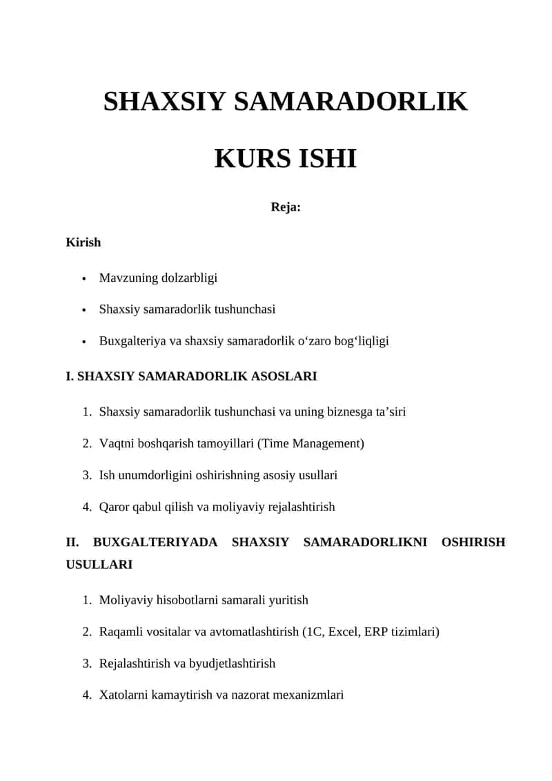 SHAXSIY SAMARADORLIK KURS ISHI 1
