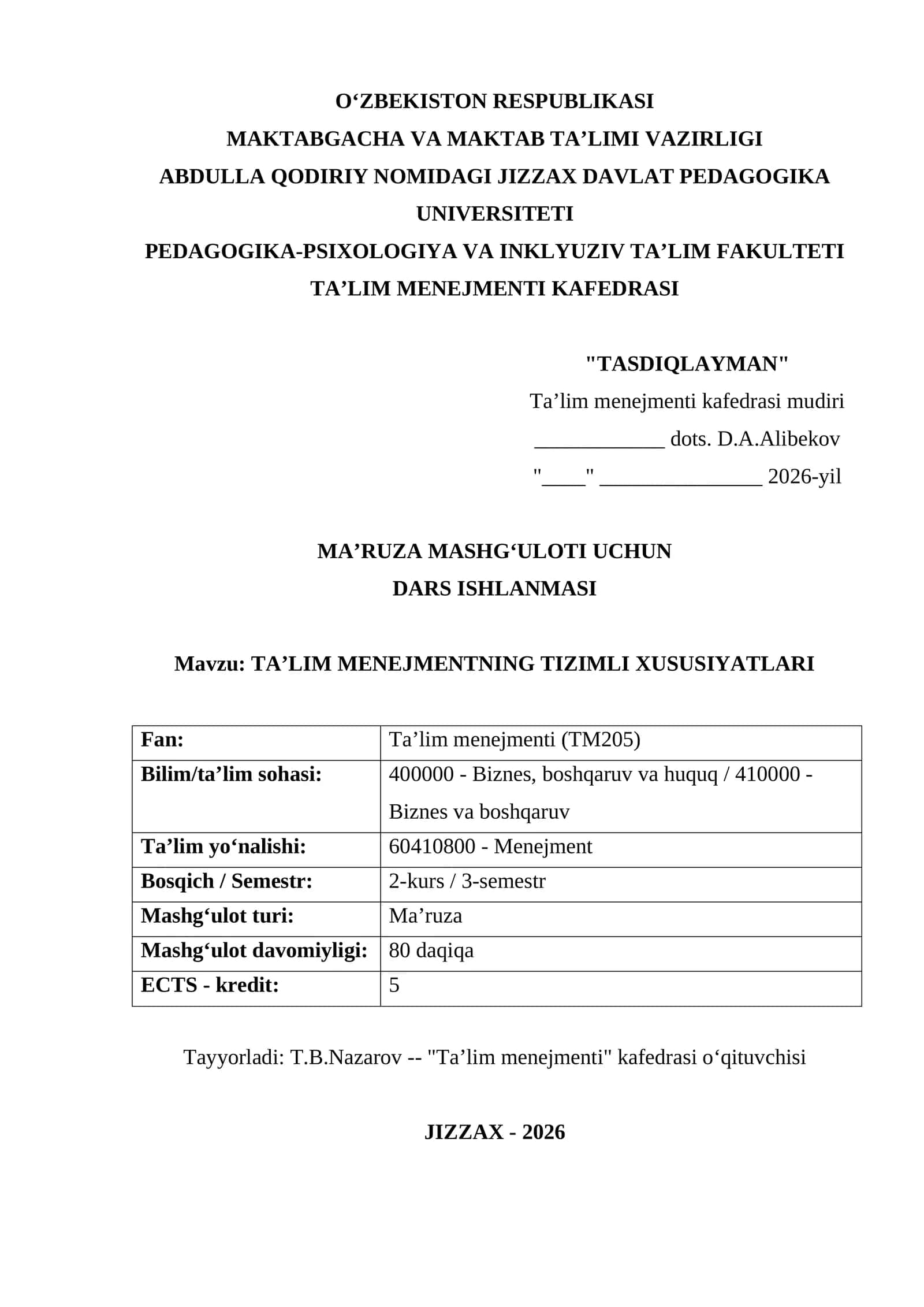 TA’LIM MENEJMENTNING TIZIMLI XUSUSIYATLARI 1