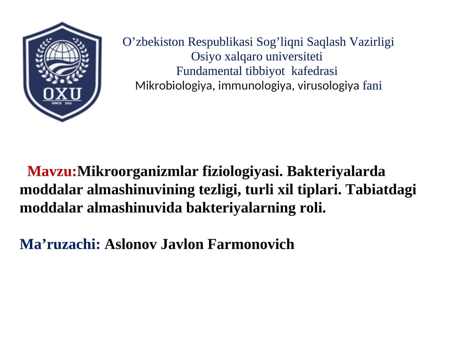 Mikroorganizmlar fiziologiyasi 1