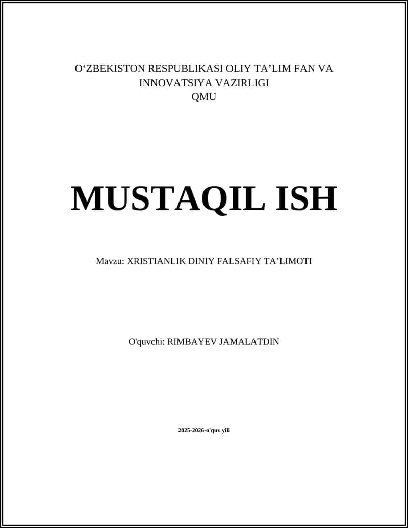 XRISTIANLIK DINIY FALSAFIY TAʼLIMOTI 1