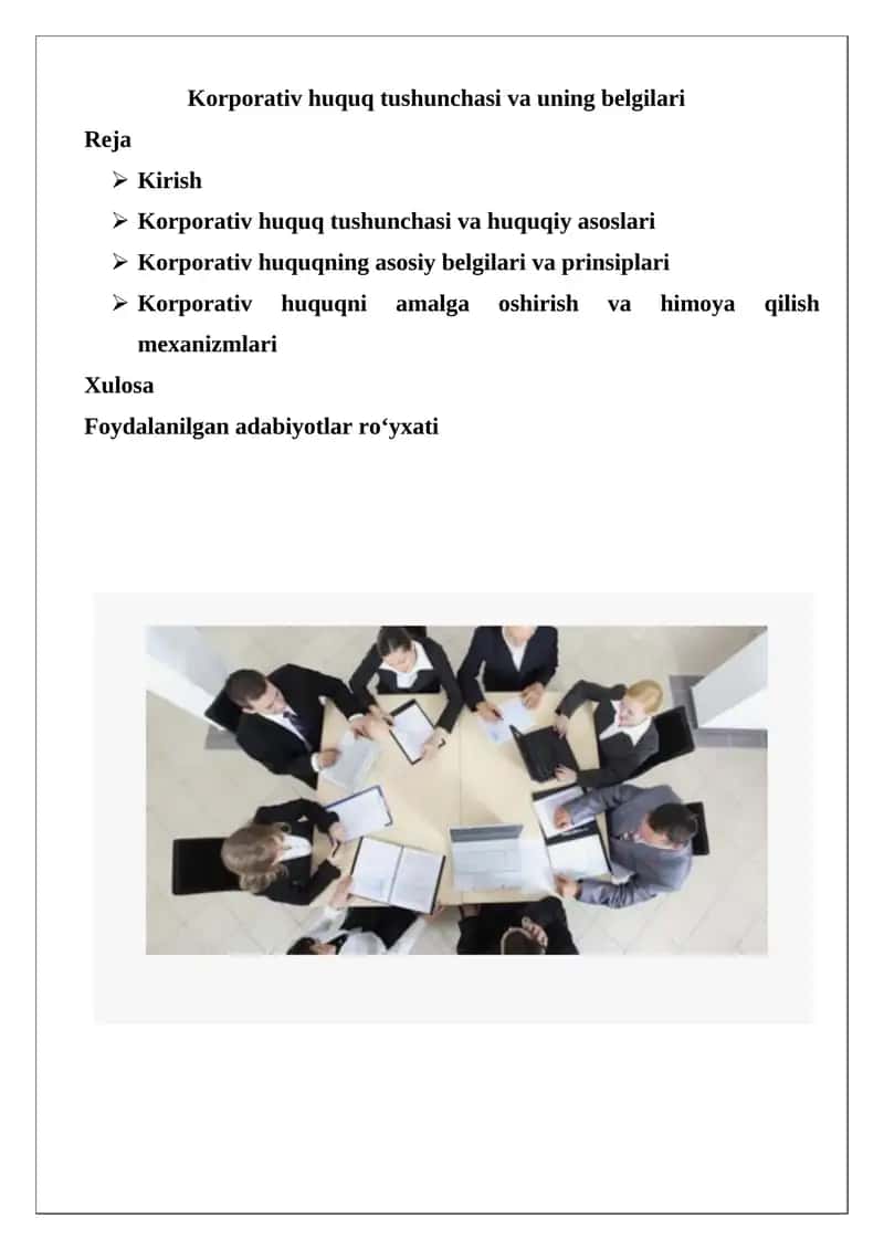 Korporativ huquq tushunchasi va uning belgilari 1