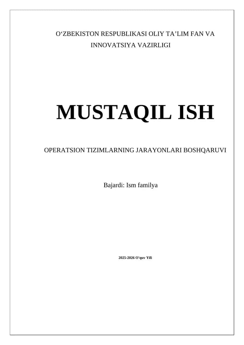 Operatsion Tizimlarning Jarayonlari Boshqarish 1
