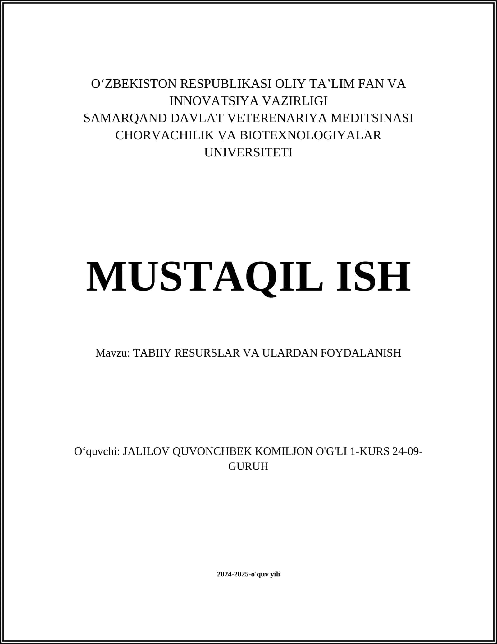 TABIIY RESURSLAR VA ULARDAN FOYDALANISH 1