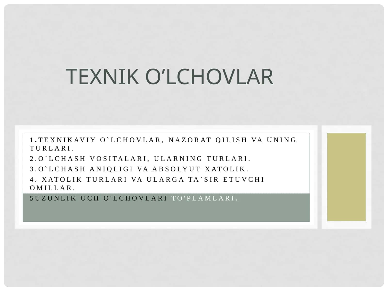 Texnik oʻlchovlar 1