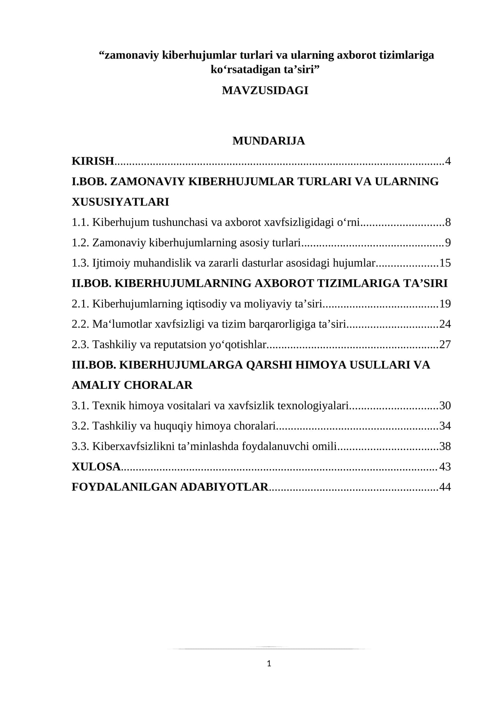 Zamonaviy kiberhujumlar turlari va ularning axborot tizimlariga koʻrsatadigan ta’siri 1