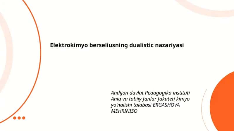 Elektrokimyo berseliusning dualistic nazariyasi 1