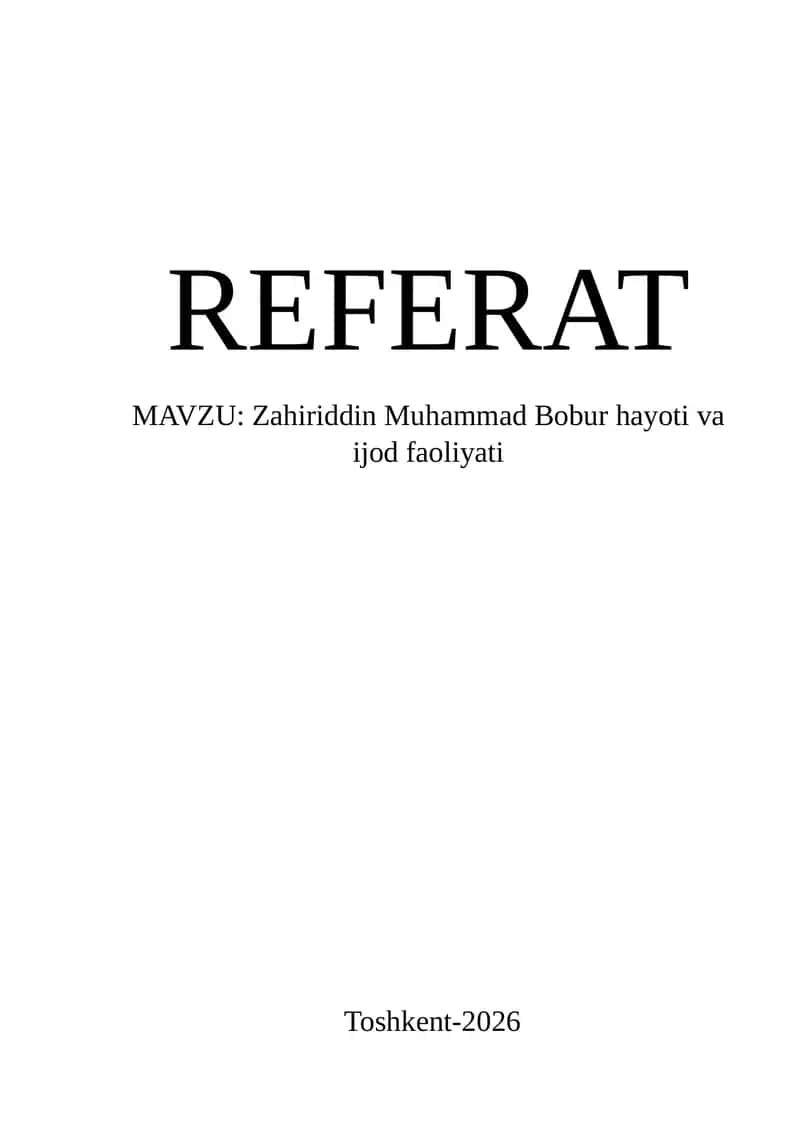 Zahiriddin Muhammad Bobur hayoti va ijod faoliyati 1
