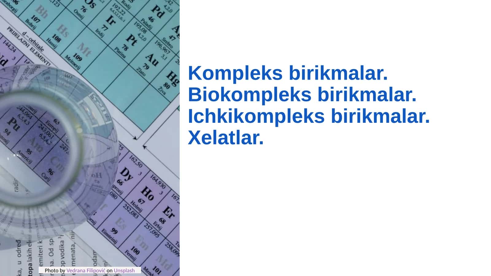 Kompleks birikmalar. Biokompleks birikmalar. Ichkikompleks birikmalar. Xelatlar. 1