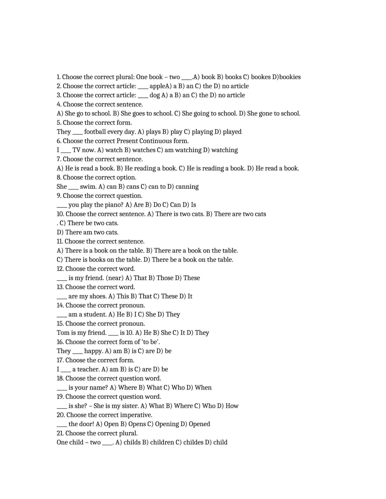 Grammar tests for beginners 1
