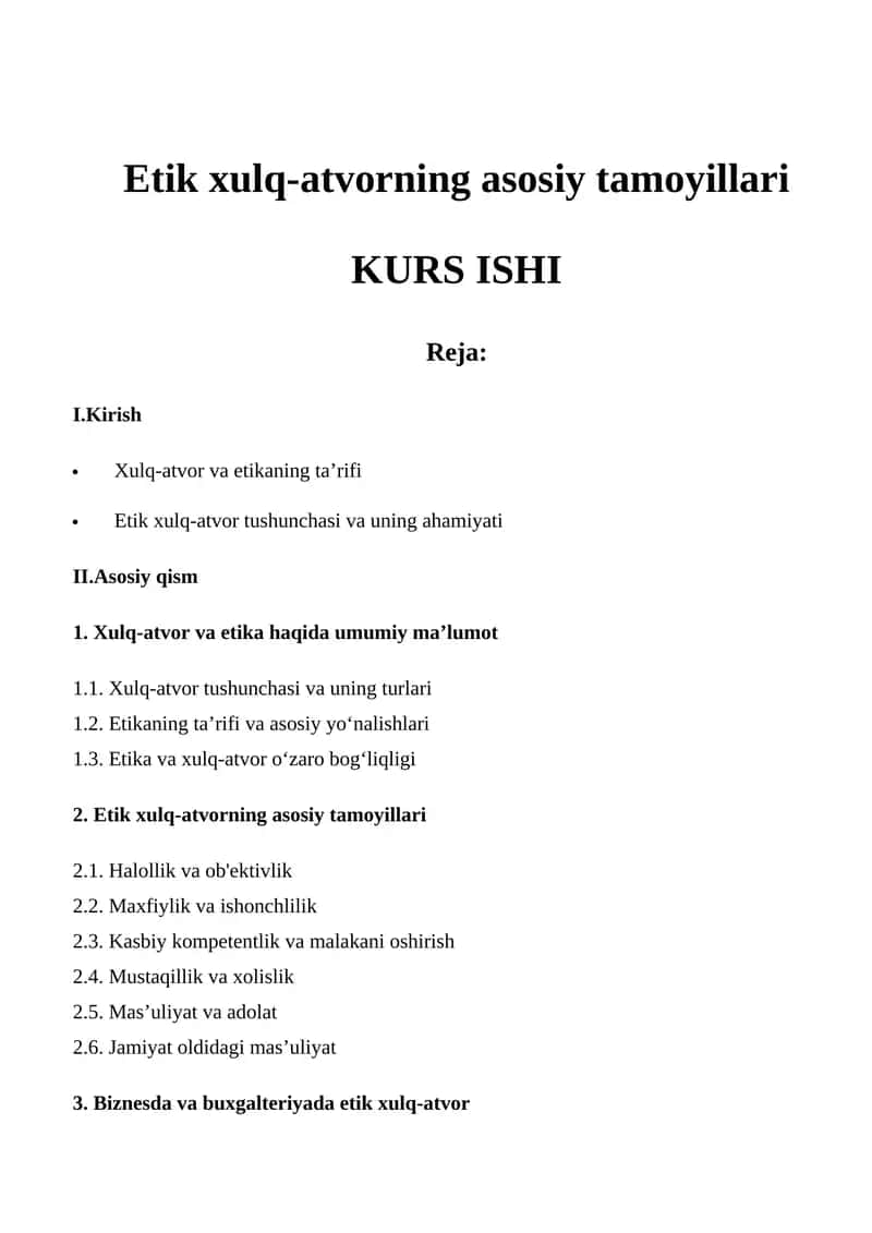Etik xulq-atvorning asosiy tamoyillari 1