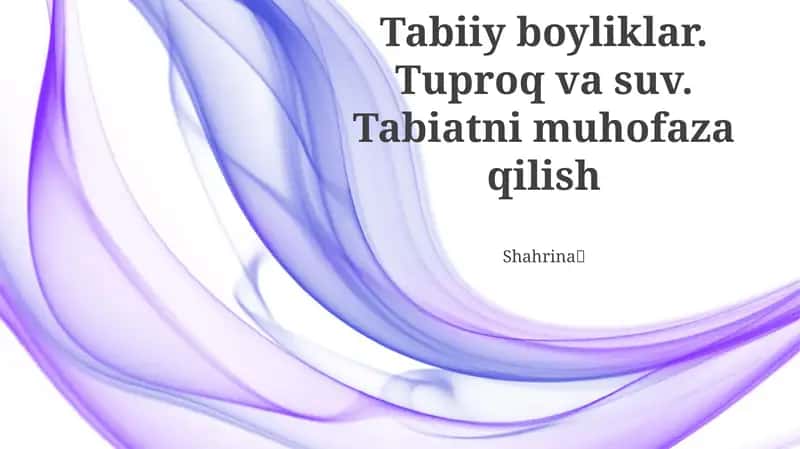 Tabiiy boyliklar. Tuproq va suv. Tabiatni muhofaza qilish 1