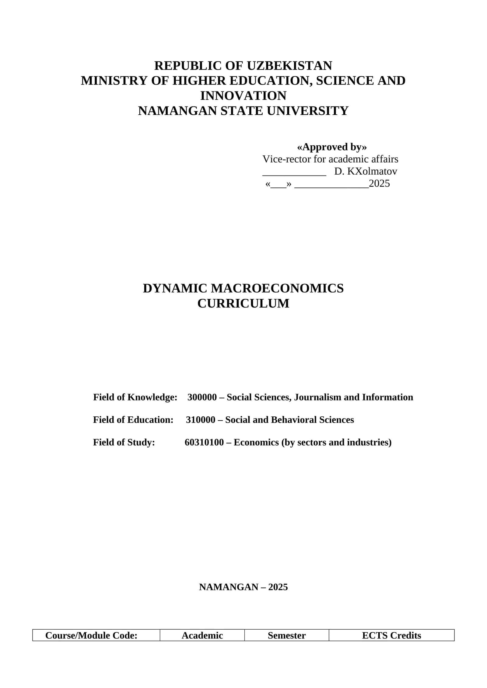 DYNAMIC MACROECONOMICS 1
