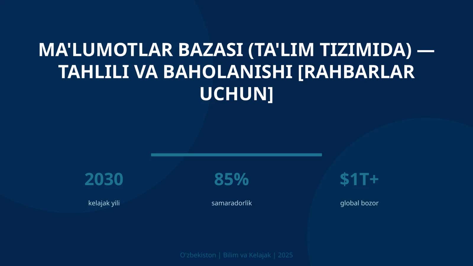 Ma'lumotlar bazasi (ta'lim tizimida) — tahlili va baholanishi [rahbarlar uchun] 1
