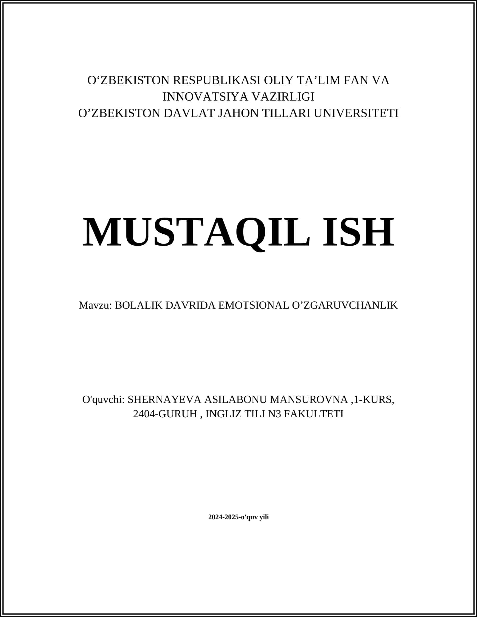 BOLALIK DAVRIDA EMOTSIONAL O’ZGARUVCHANLIK 1