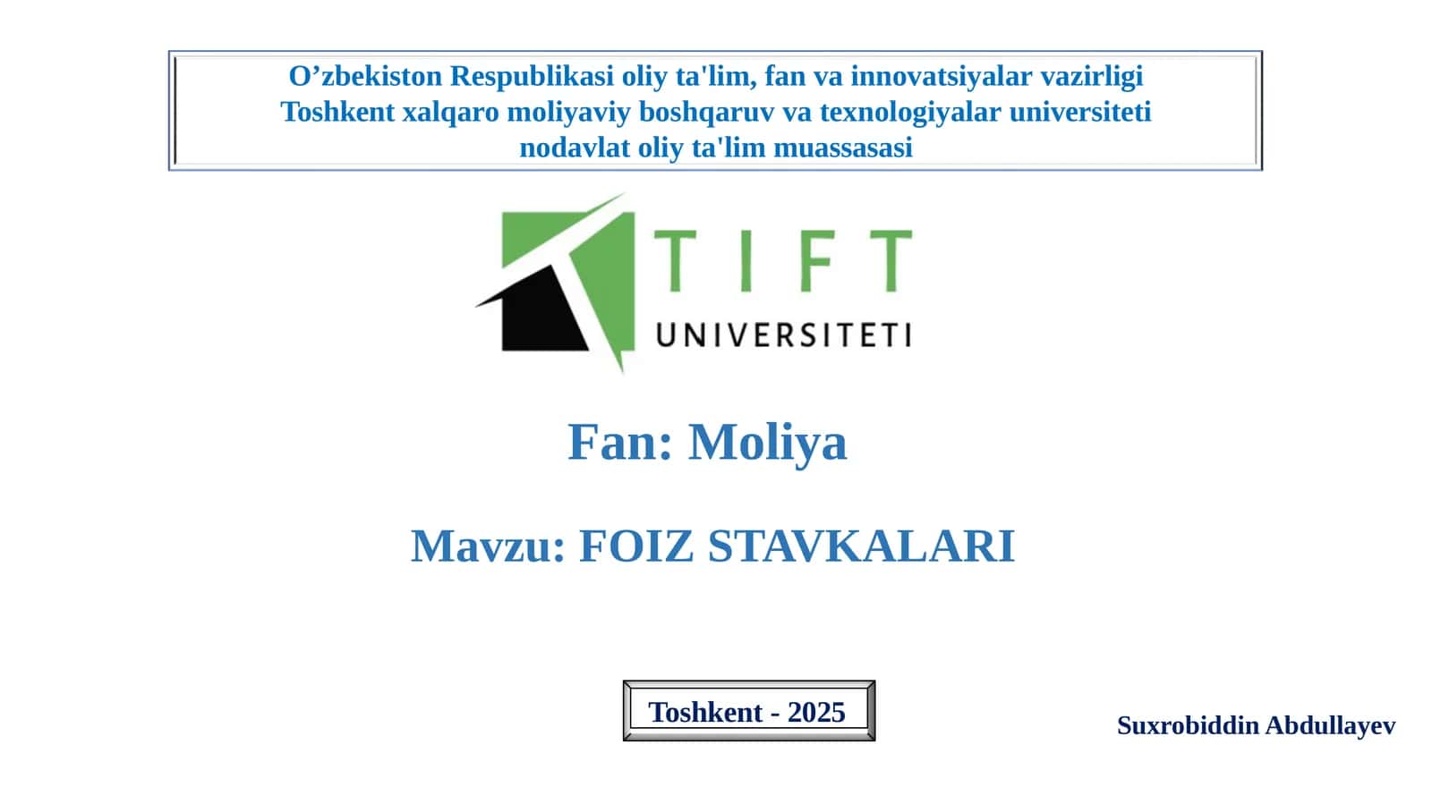 FOIZ STAVKALARI 1