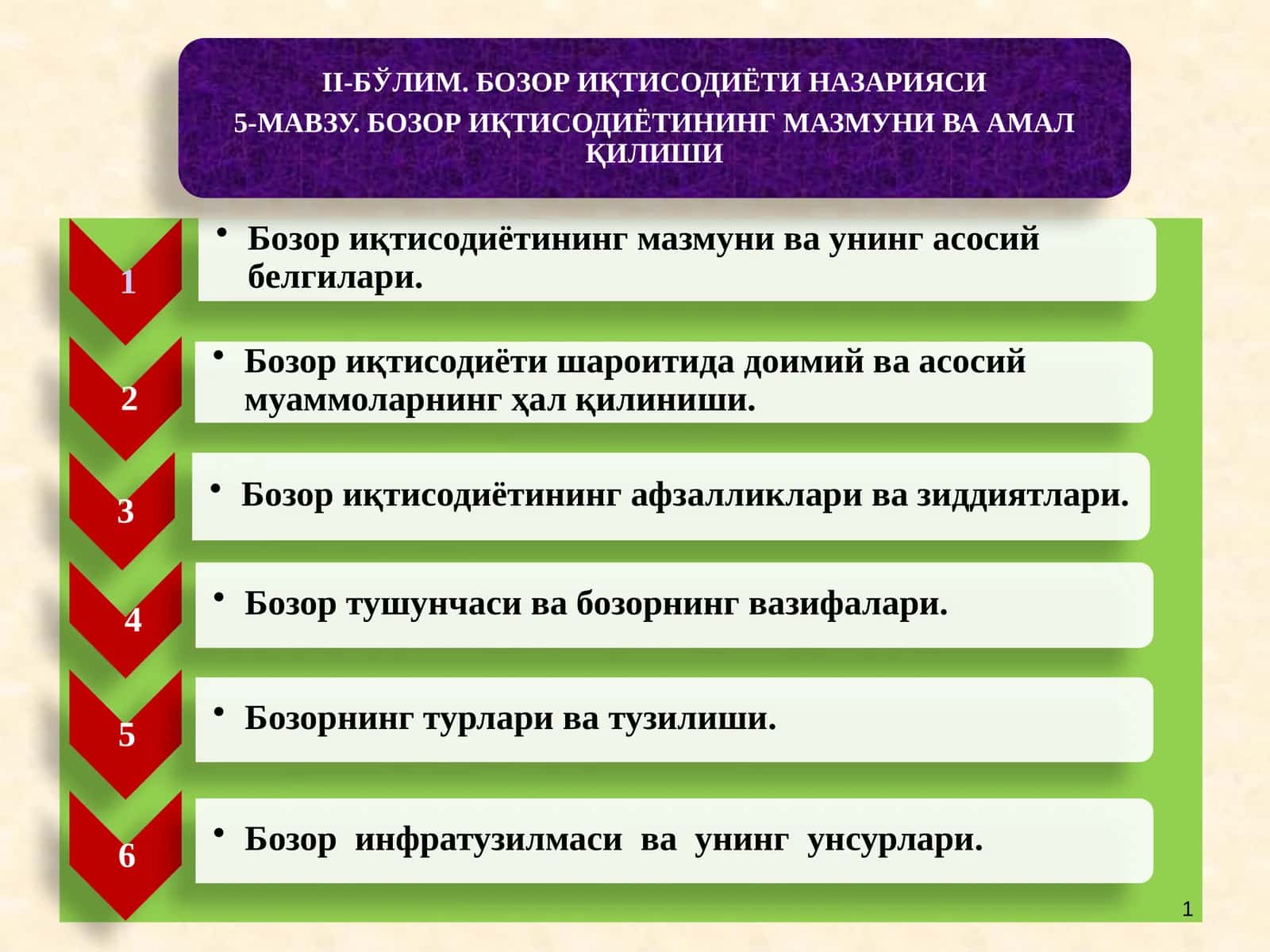БОЗОР ИҚТИСОДИЁТИНИНГ МАЗМУНИ ВА УНИНГ АСОСИЙ БЕЛГИЛАРИ 1