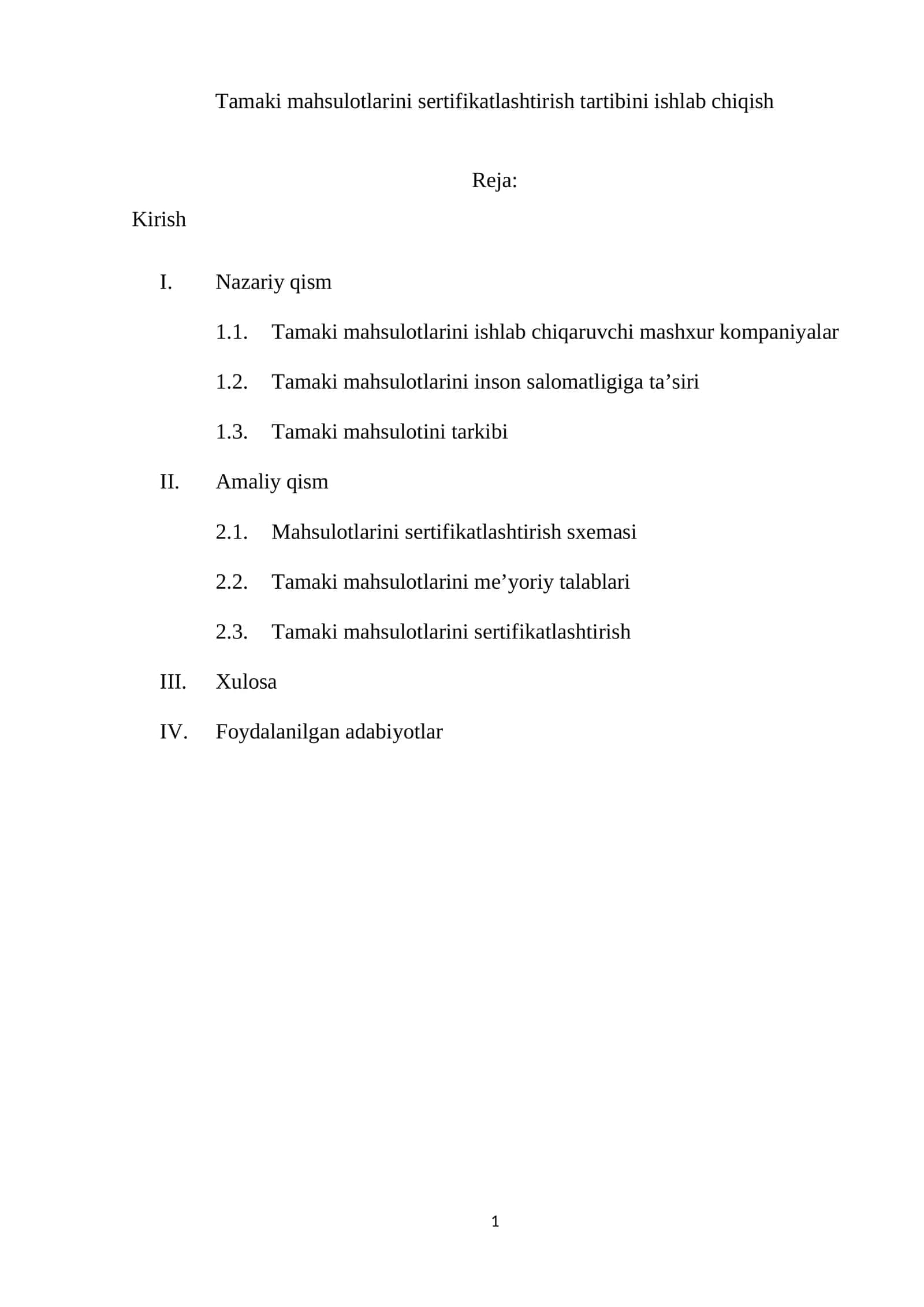 Tamaki mahsulotlarini sertifikatlashtirish tartibini ishlab chiqish 1
