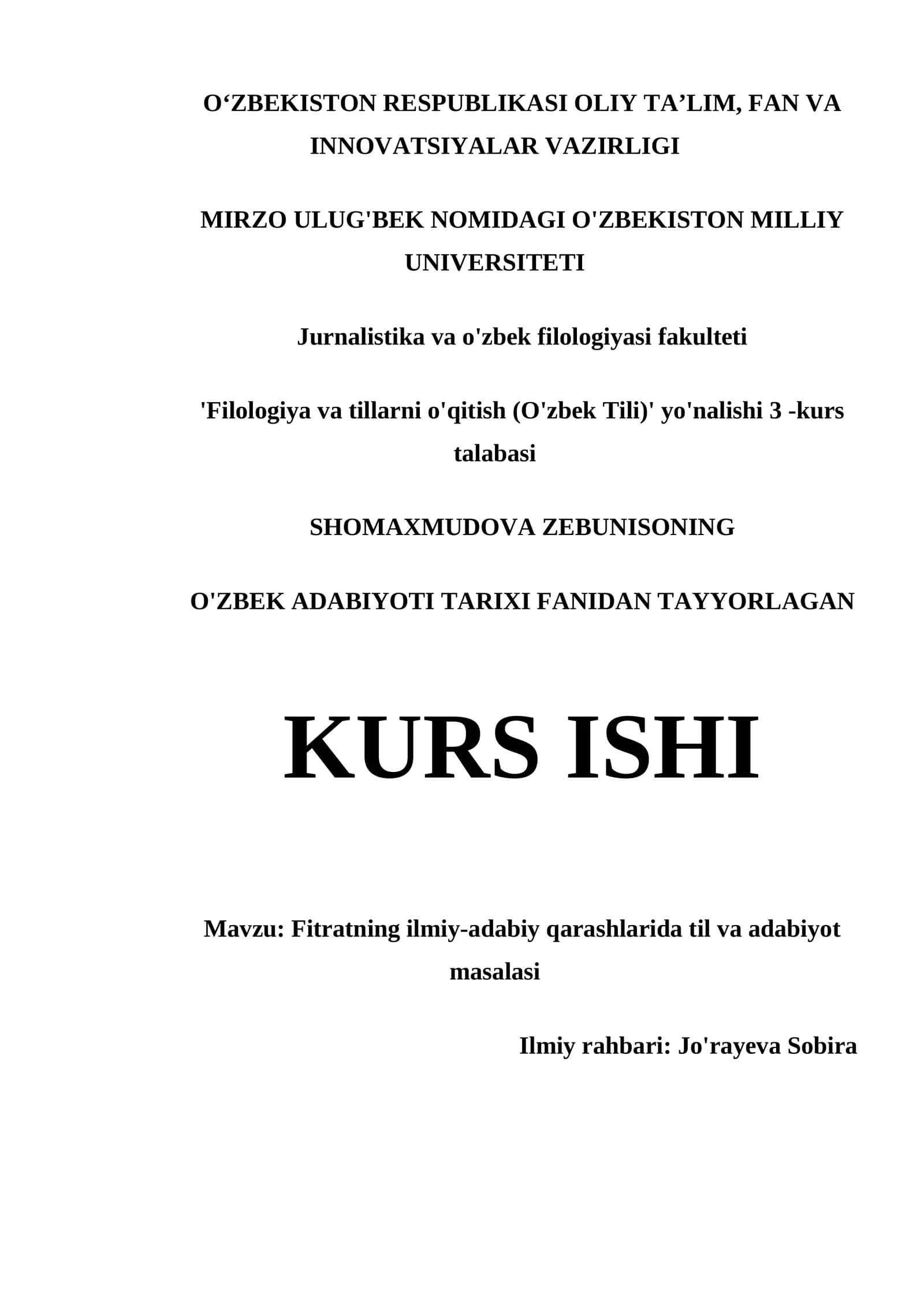 O'zbek Adabiyoti Tarixi Fanidan Tayyorlagan Kurs Ishi 1