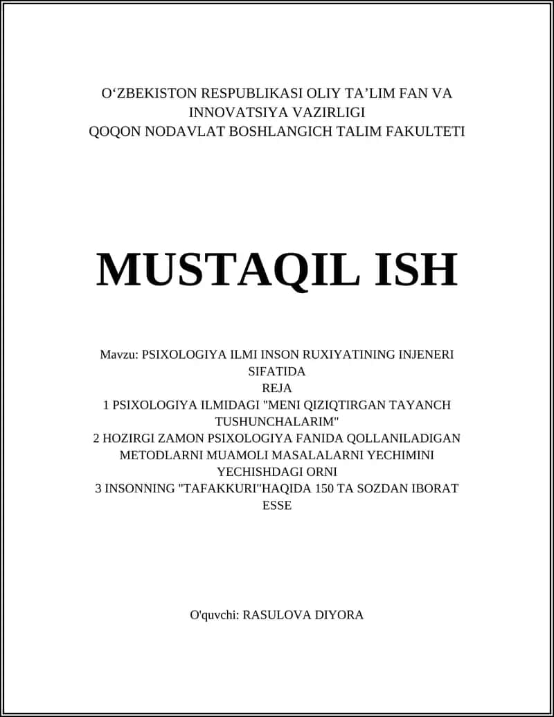Psixologiya ilmidagi "Meni qiziqtirgan tayanch tushunchalarim" 1