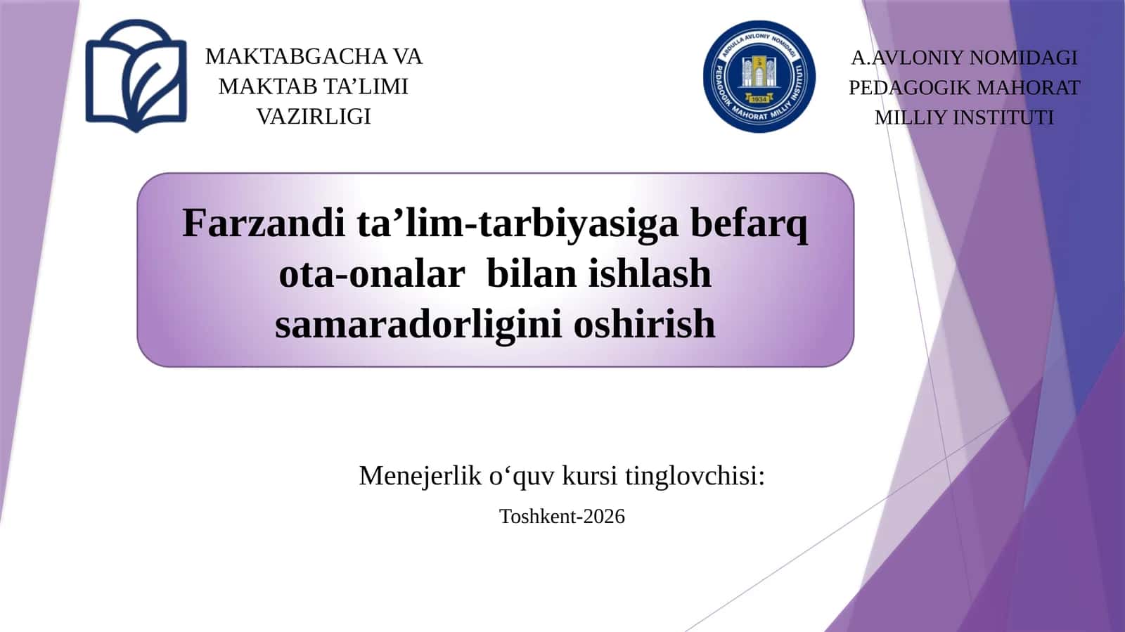 Menejerlik o‘quv kursi tayyorlash 1
