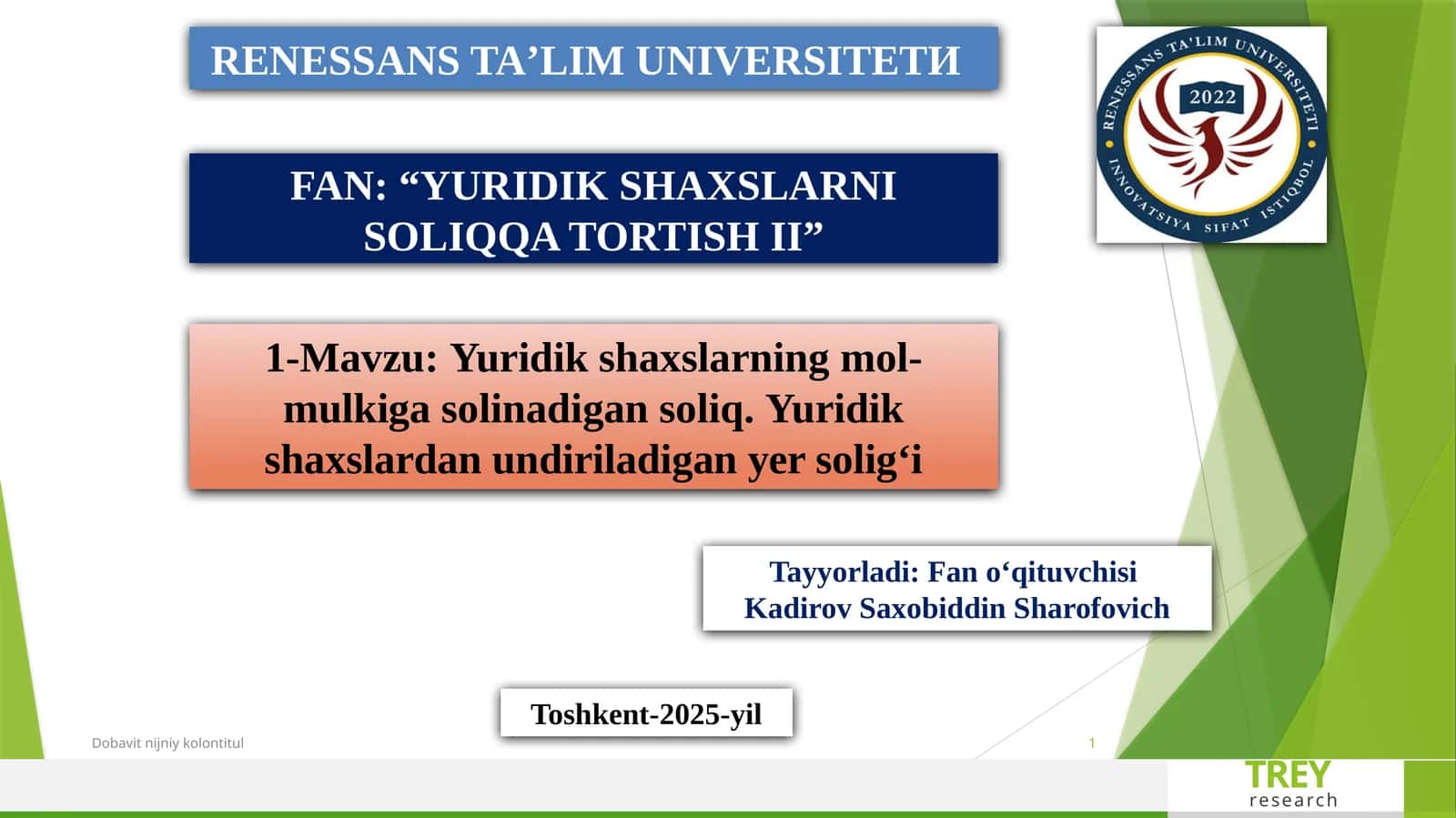 Yuridik shaxslarni soliqqa tortish II 1