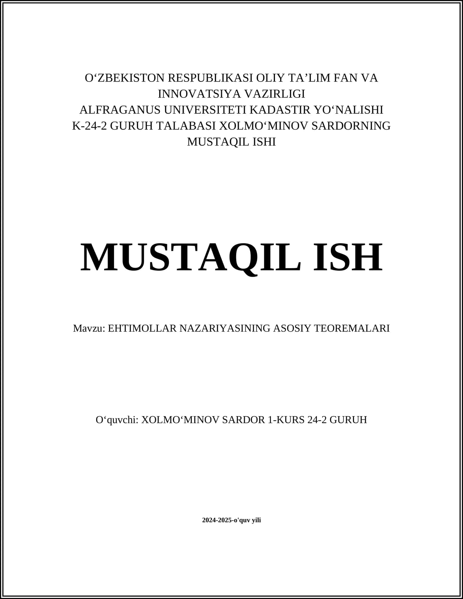 EHTIMOLLAR NAZARIYASINING ASOSIY TEOREMALARI 1