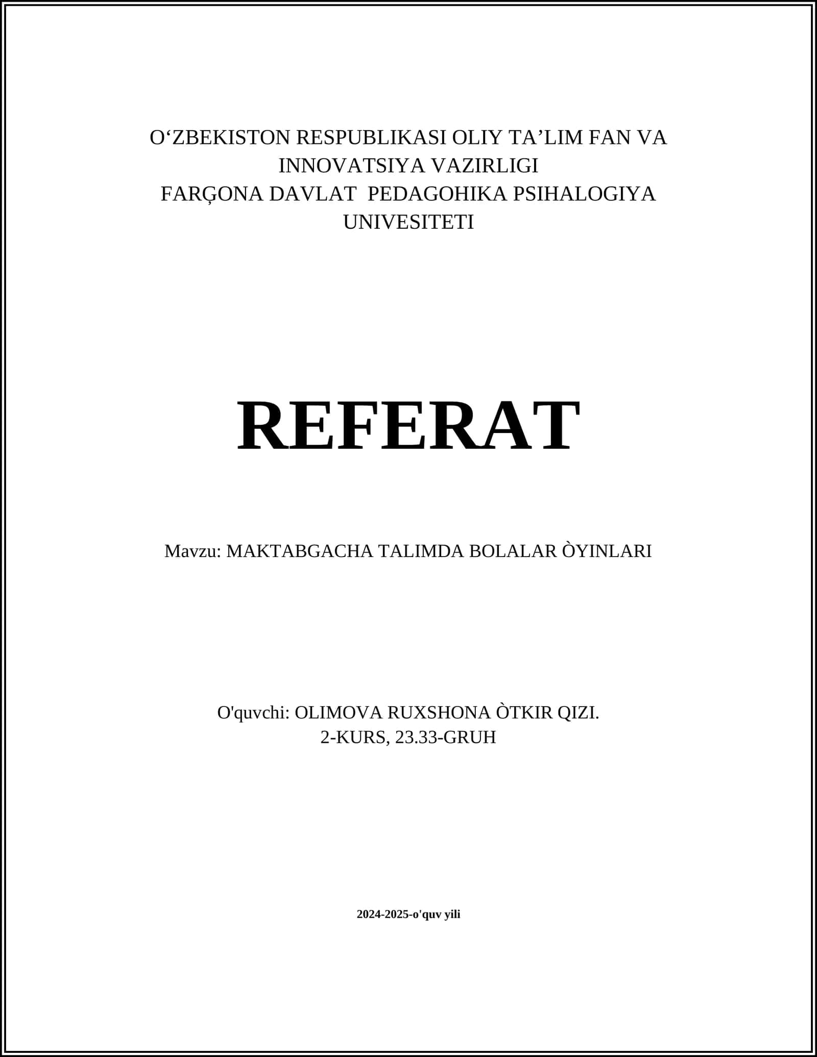 MAKTABGACHA TALIMDA BOLALAR ÒYINLARI 1