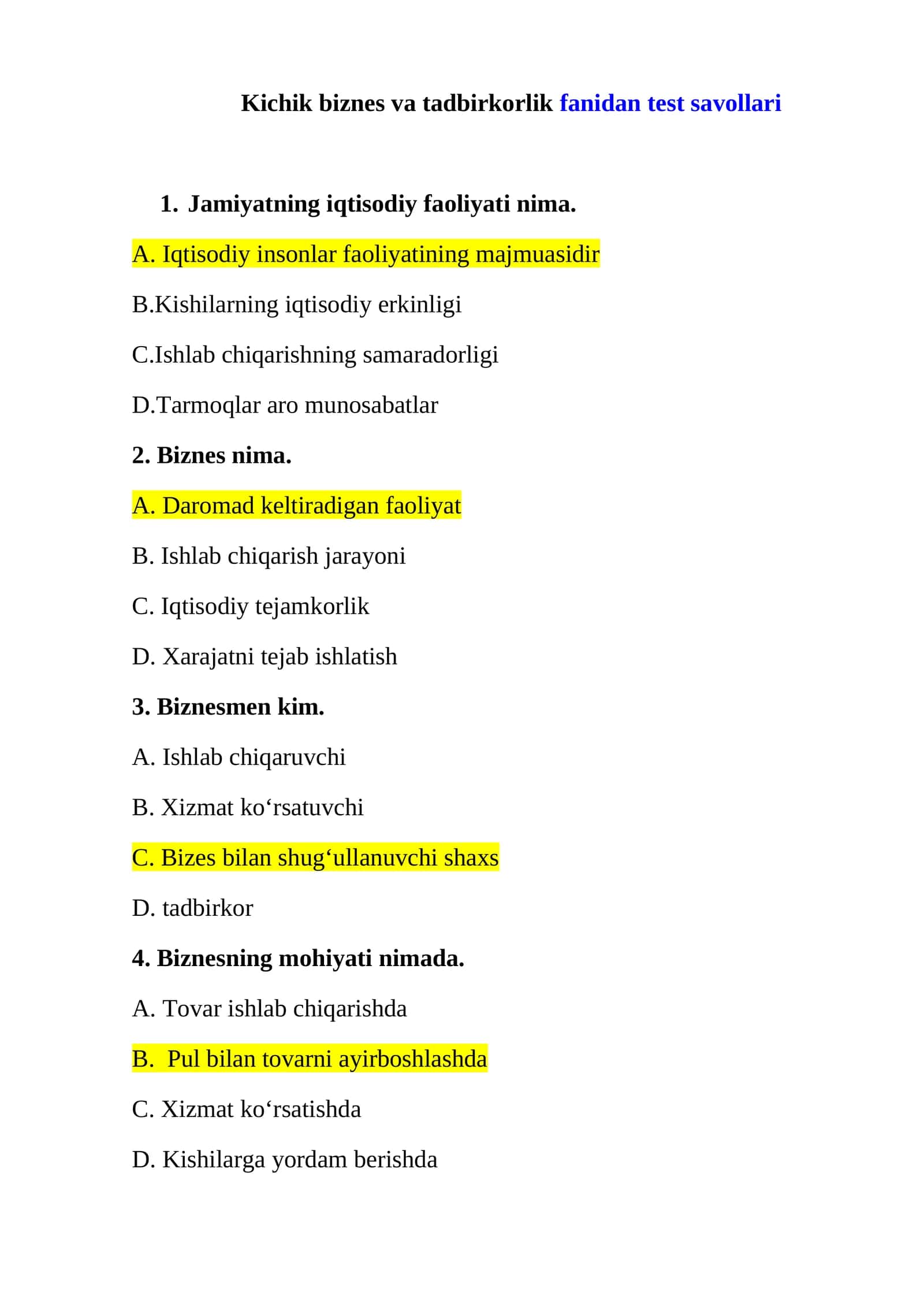 Iqtisodiy xavfsizlik fanidan test savollari 1