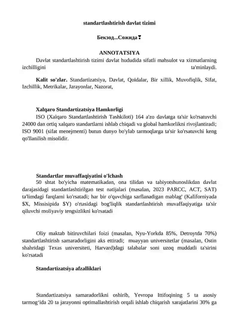 Standartlashtirish davlat tizimi