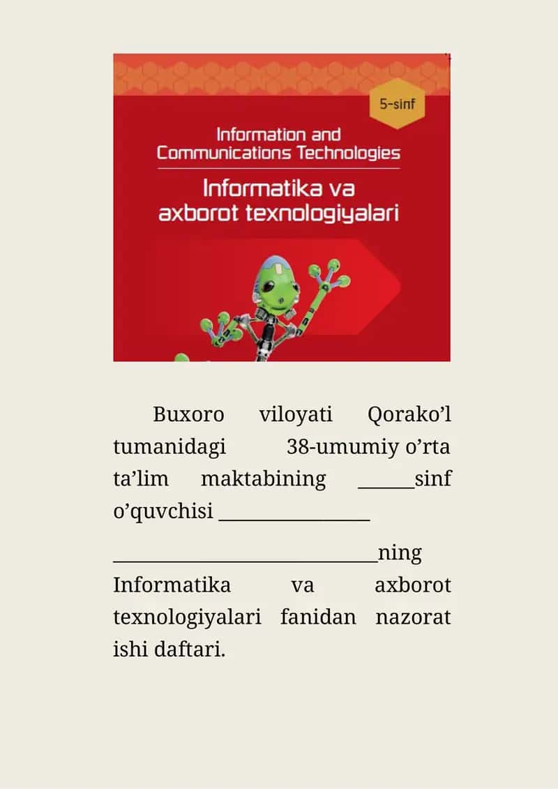 Informatika va axborot texnologiyalari fanidan nazorat ishi daftari 1