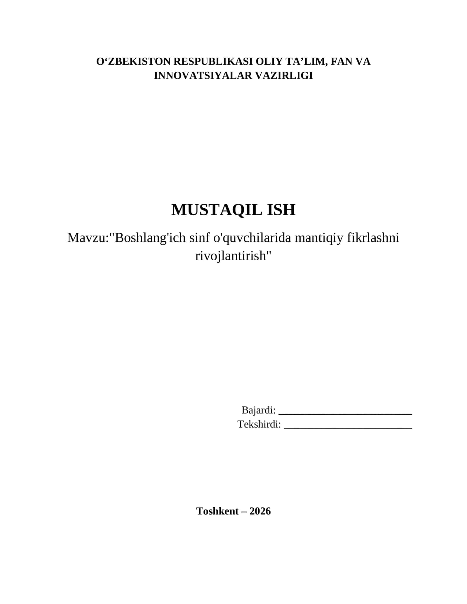 Boshlang'ich sinf o'quvchilarida mantiqiy fikrlashni rivojlantirish 1