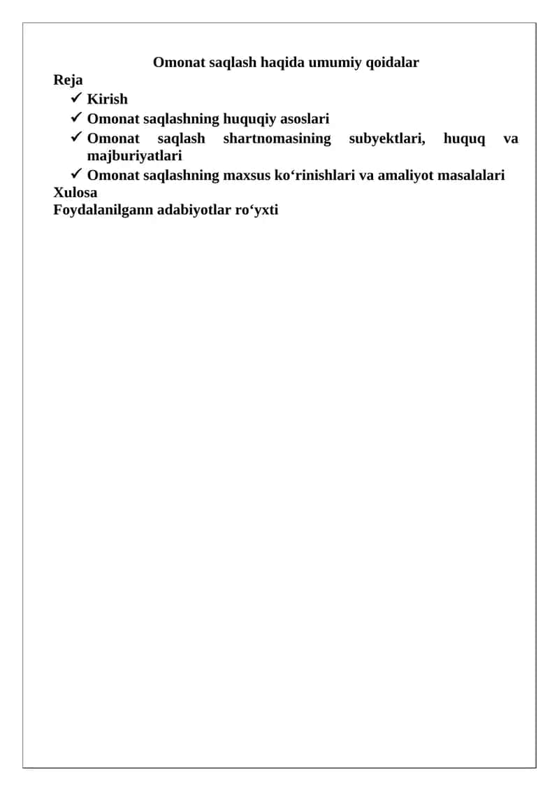 Omonat saqlash haqida umumiy qoidalar 1