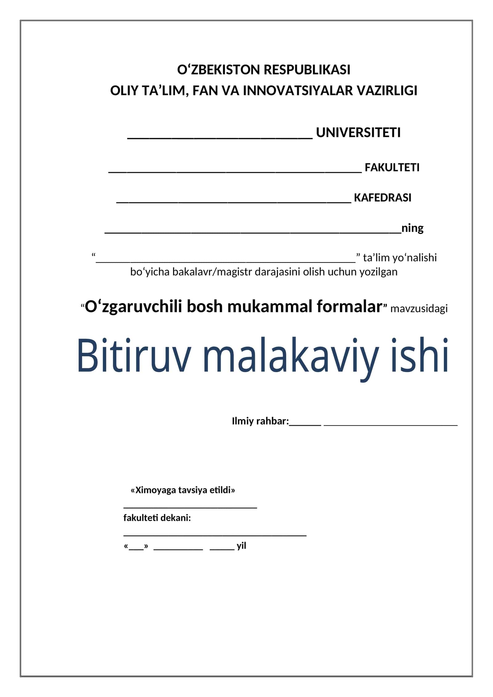 O‘zgaruvchili bosh mukammal formalar 1