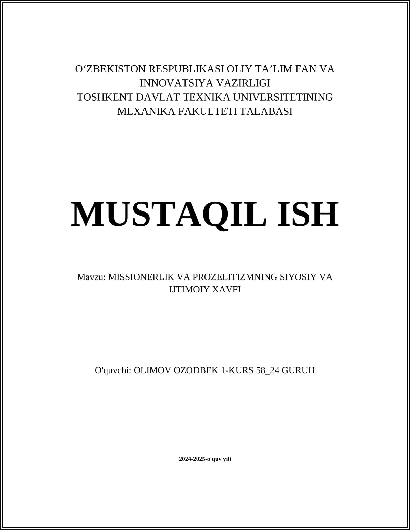 Missionerlik va Prozelitizmning Siyosiy va Ijtimoiy Xavfi 1