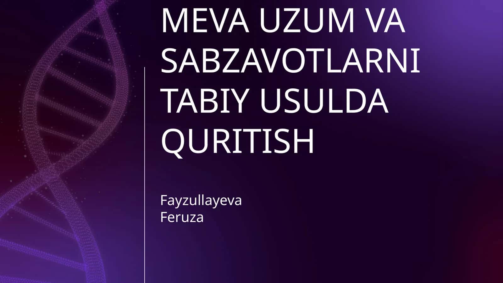 MEVA UZUM VA SABZAVOTLARNI TABIY USULDA QURITISH 1