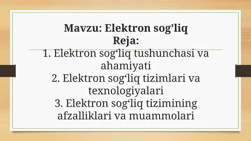 Elektron sog’liq 1