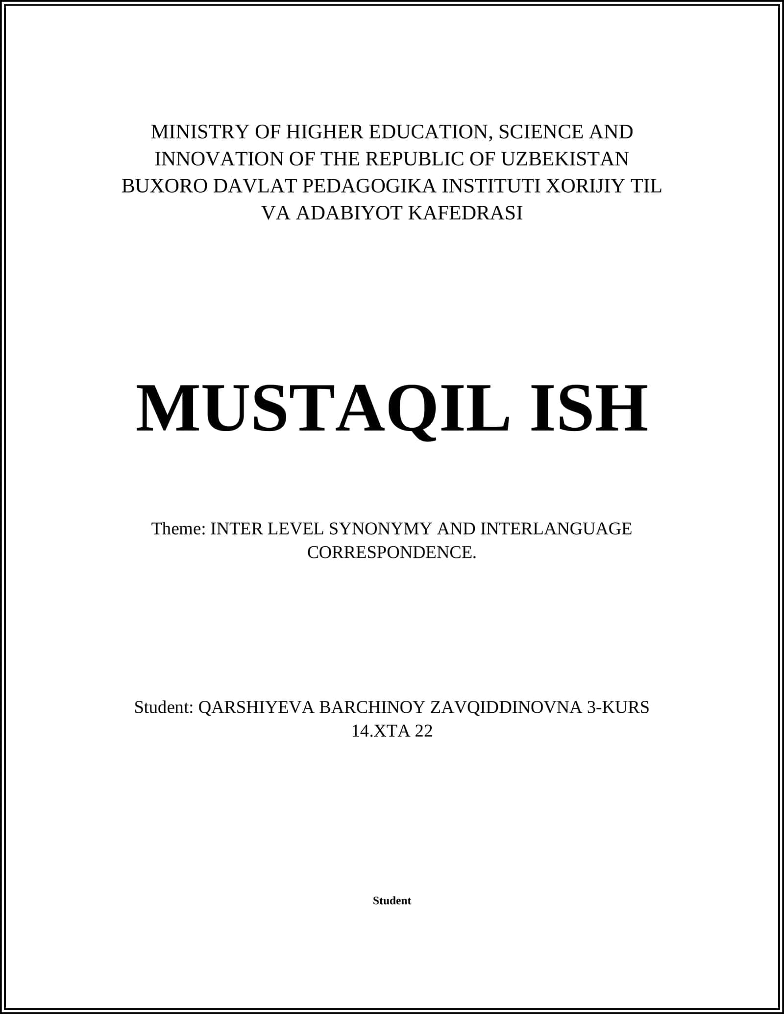 INTER LEVEL SYNONYMY AND INTERLANGUAGE CORRESPONDENCE 1