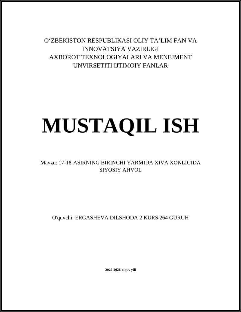 Xiva xonligida hokimiyatning tuzilishi va xonning vakolatlari 1
